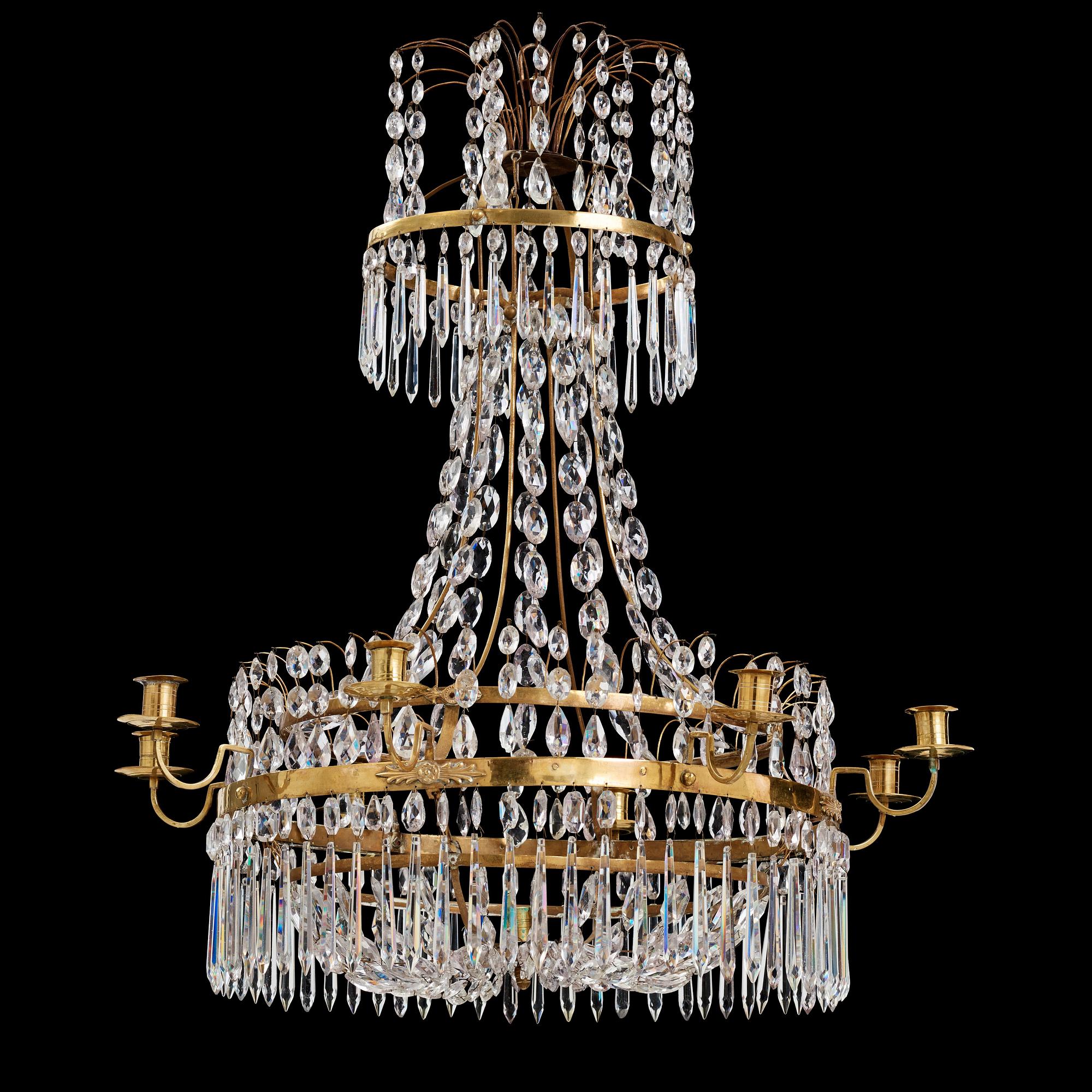 A late Gustavian nine-light chandelier, early 19th century.