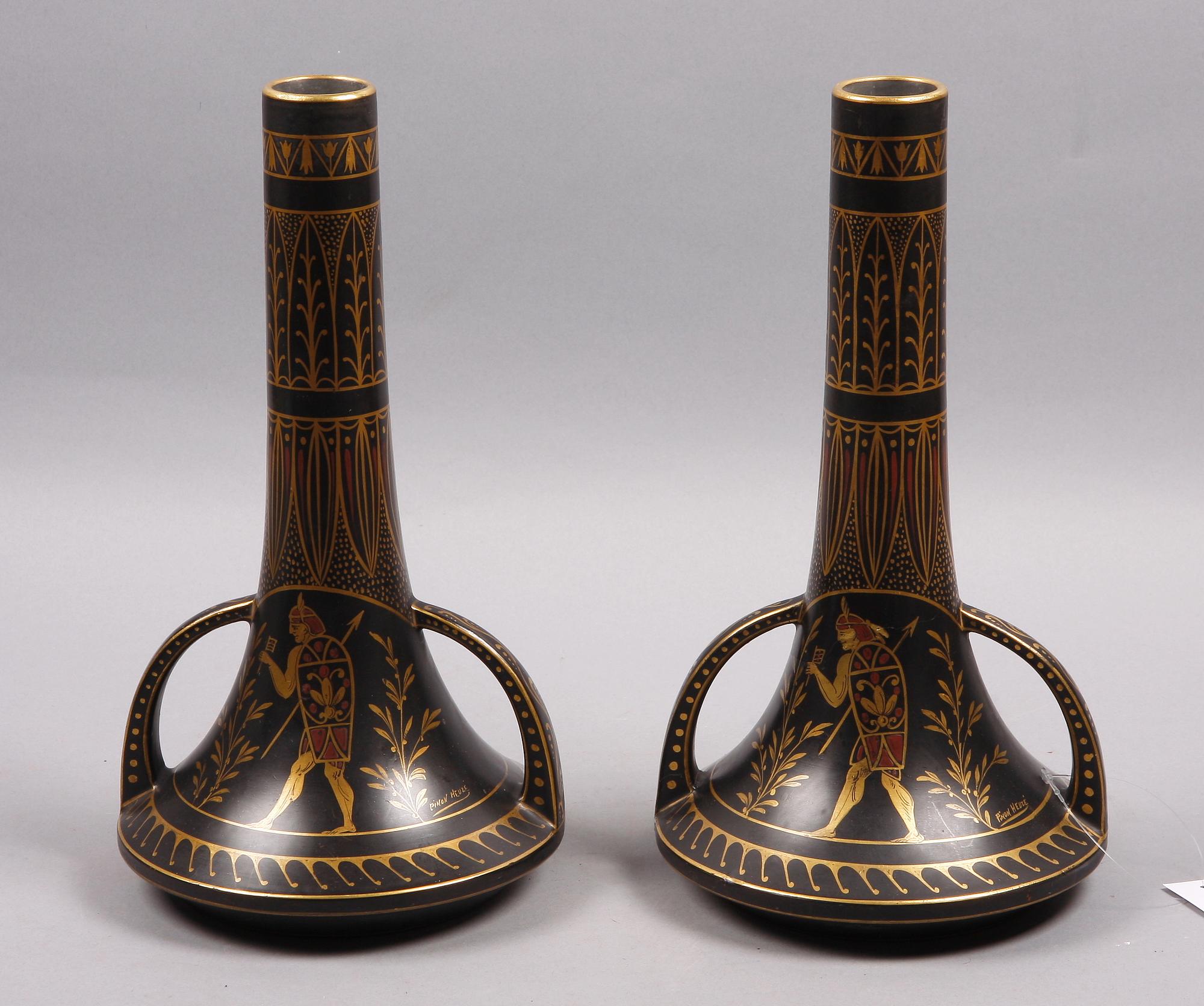 VASER, ett par, fajans, Pinon Heuzé, Sevres, sign. 1900-talets första hälft.