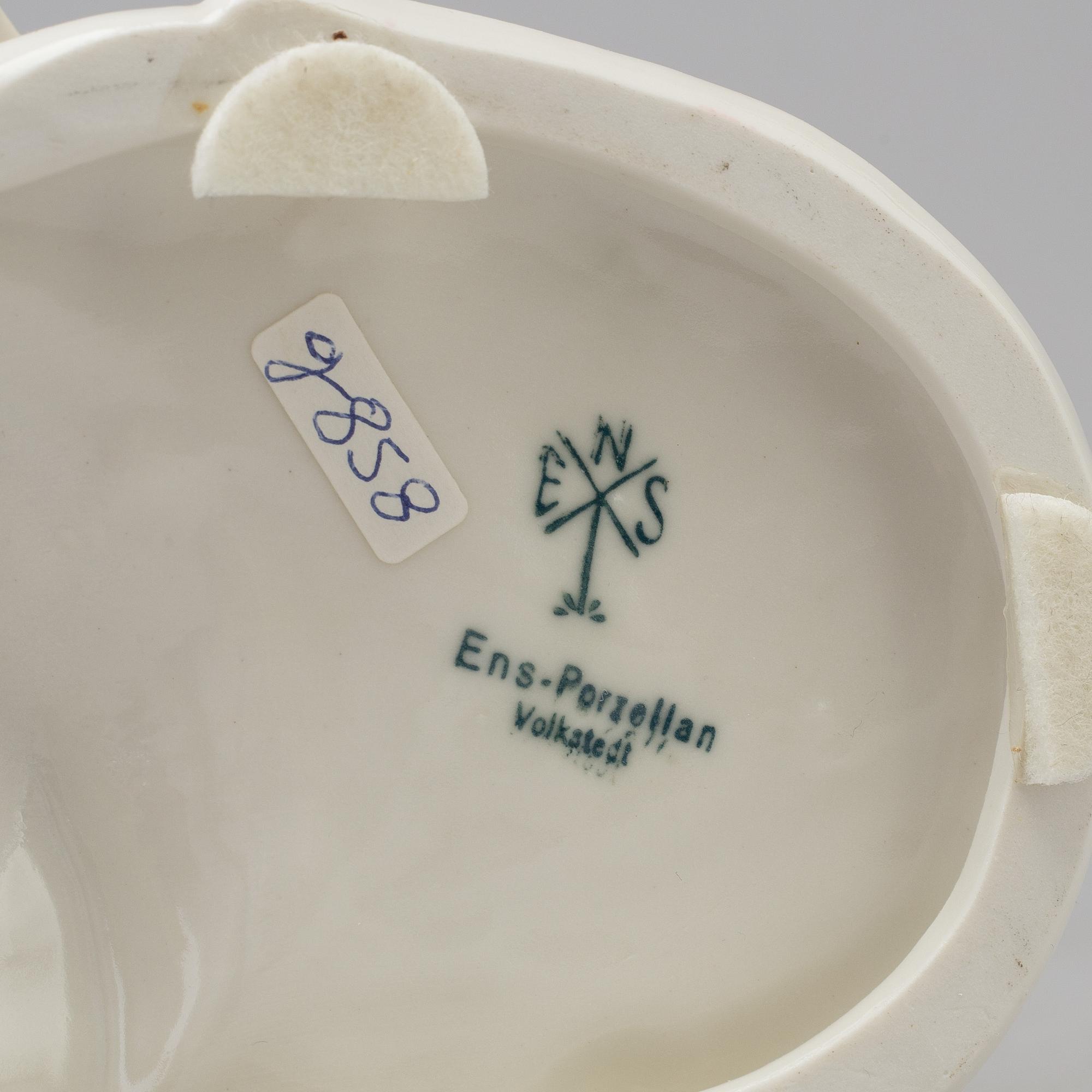 A Enz-porzellan 'Pierrot & Colombine' porcelain figure group, Volkstedt, Germany, 1940s.