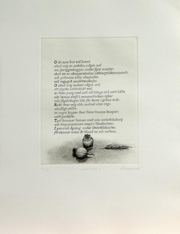 ÅKE JOHANSSON, 7 st, etsningar, "Handfluten", sign o numr.