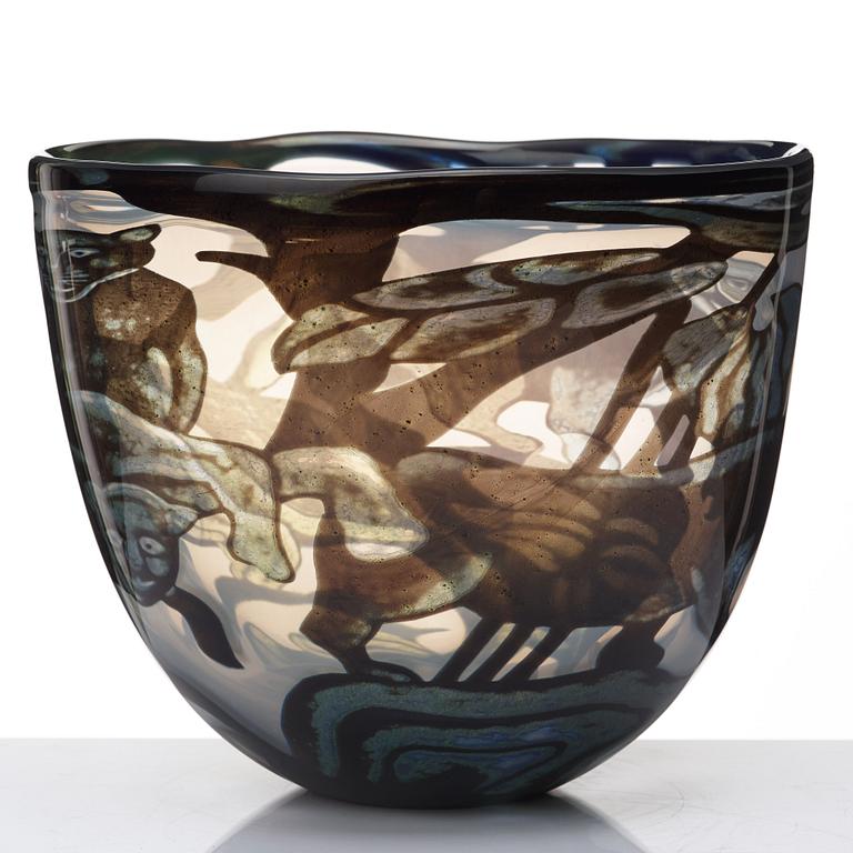 Eva Englund, a "Panther" graal glass vase, Orrefors, Sweden 1984.