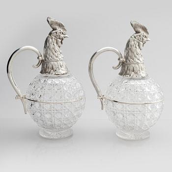 A pair of silver and cut-glass decanters, mark of Gratchev company, St. Petersburg 1908-1917.