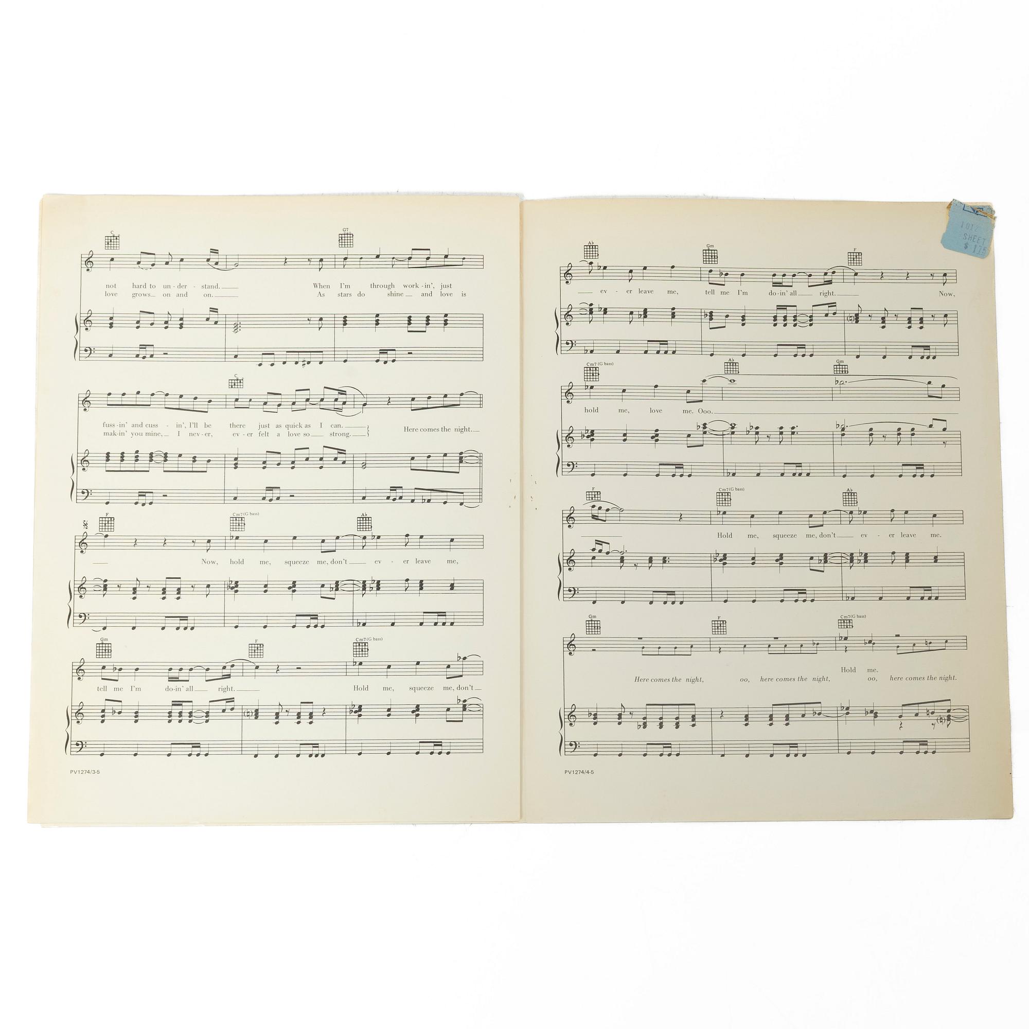 Beach Boys, "Here Comes The Night", signed sheet music, Almo Publications, USA.