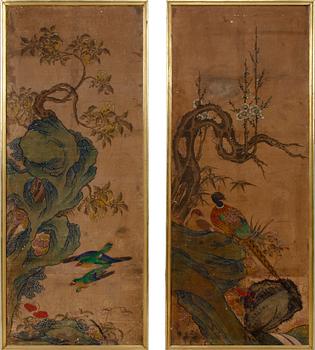 MÅLNINGAR PÅ PAPPER, 2 st, Qing dynastin, Kina.