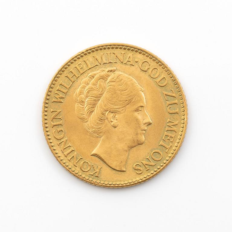 Gold coin, Netherlands, Wilhelmina, 10 Gulden 1932.
