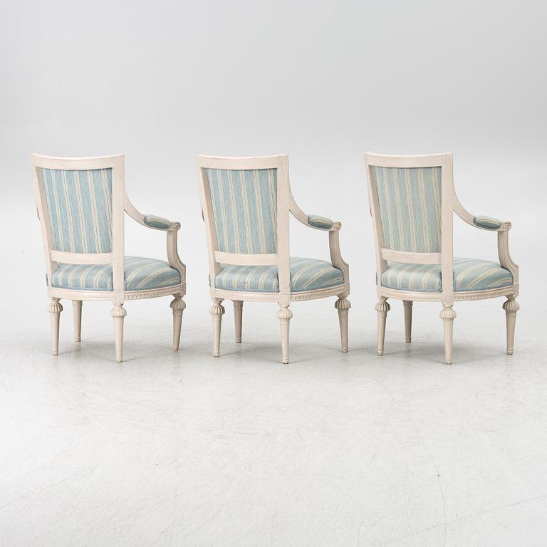 A set of three late Gustavian open Armchairs by O. Eriksson (1754-1808).