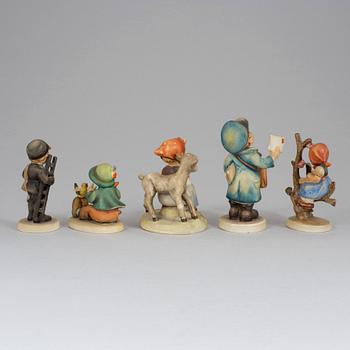 A lot of five M.I. Hummel porcelain figurines for Goebel, Germany, 1960-72.