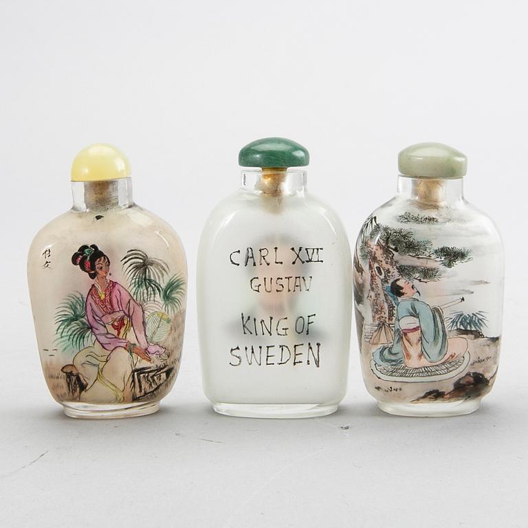 A set of nine Chinese glass snuffbottles, later part of the 20th century.