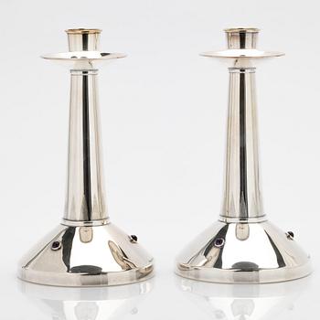 Tage Göthlin, candlesticks, a pair, silver with amethysts, Tesi, Gothenburg, 1965.