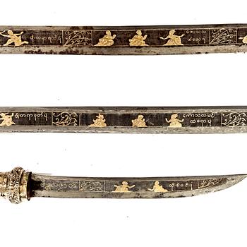 A set of three Burmese 'Dha' swords, late 19th /early 20th Century.