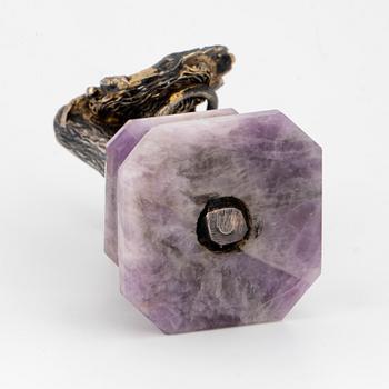 Silver and coloured stone bird sculpture.