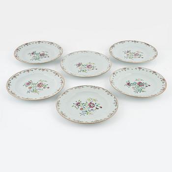 A set of 11 famille rose dinner plates (5+6), Qing dynasty, Qianlong (1736-95).