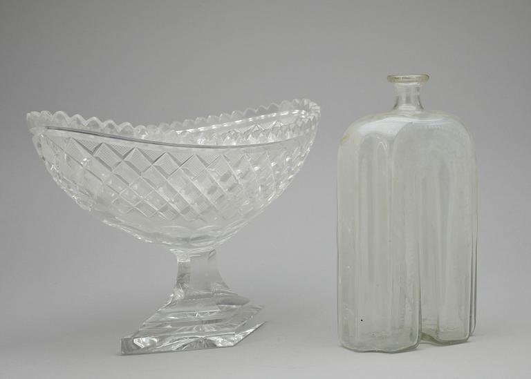FLASKA samt SKÅL, kristall och glas, 1800/1900-tal.