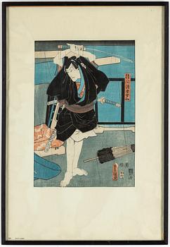 UTAGAWA KUNISADA (TOYOKUNI III) (1786–1864), färgträsnitt, 2 st, Japan, 1800-tal.