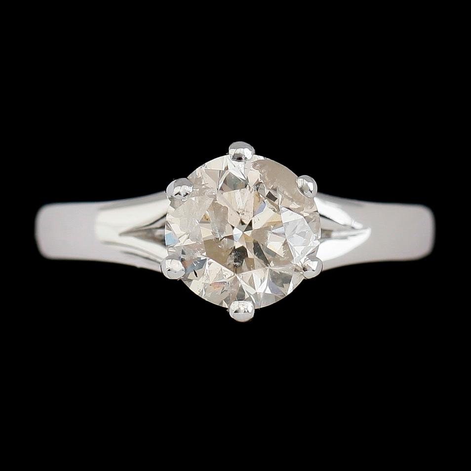 RING, 18 k vitguld, solitär briljantslipad diamant ca 2.01.