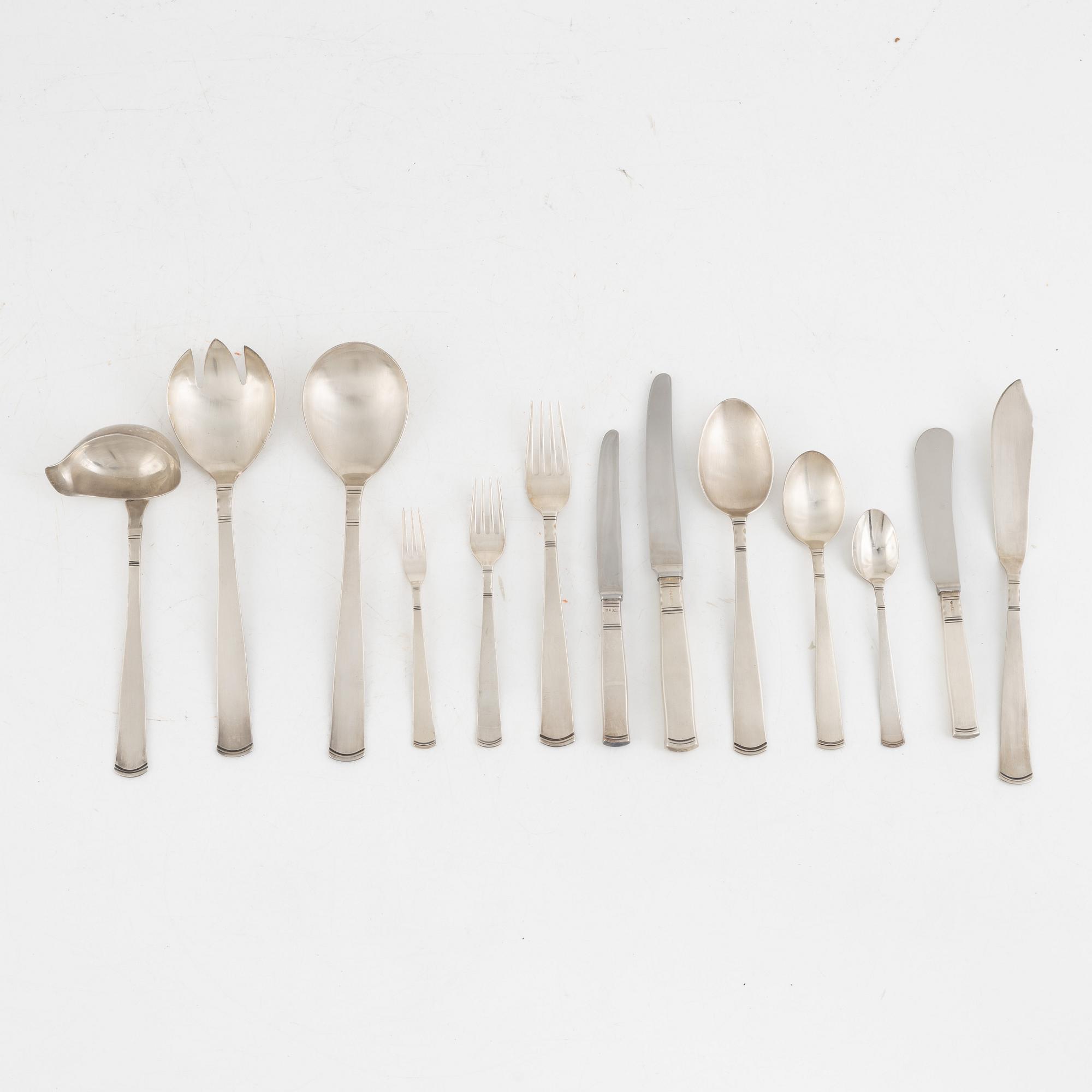 Jacob Ängman, bestickuppsättning, 98 delar, silver, "Rosenholm", Guldsmedsaktiebolaget, Stockholm 1960-80-tal.