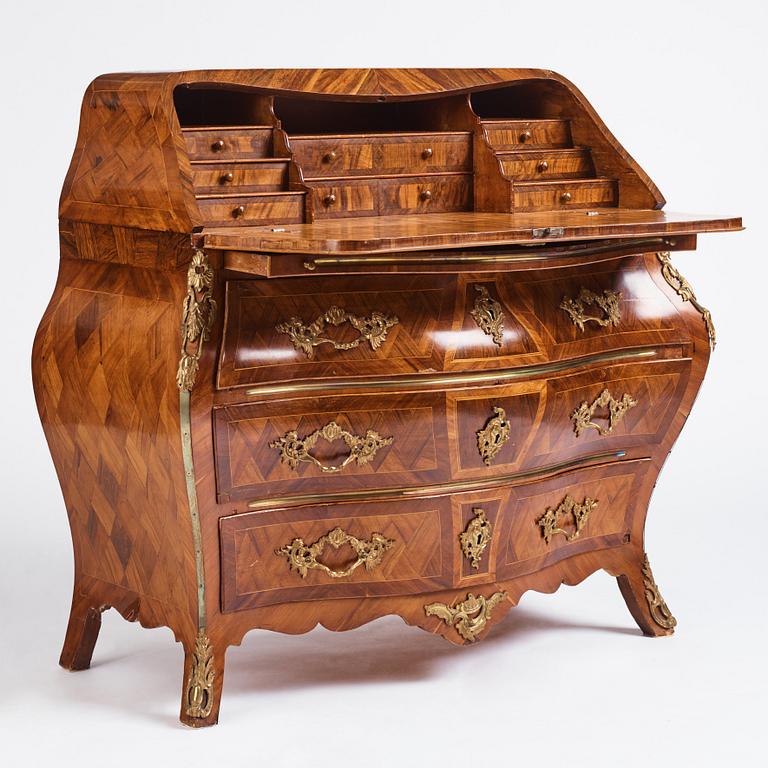 A rosewood and gilt-brass mounted rococo secretaire by G. Foltiern (master in Stockholm 1771-1804).