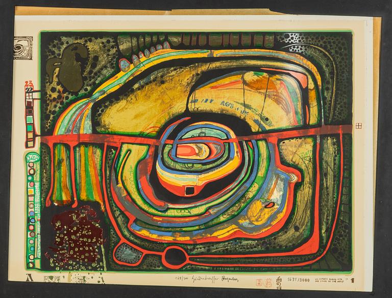 Friedensreich Hundertwasser, "Die fünfte Augenwaage", from "Regen auf regentag",