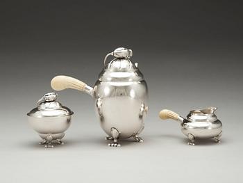 A Georg Jensen three pcs sterling coffee service, 'Blossom', Jensen & Wendel, Copenhagen 1945-51.