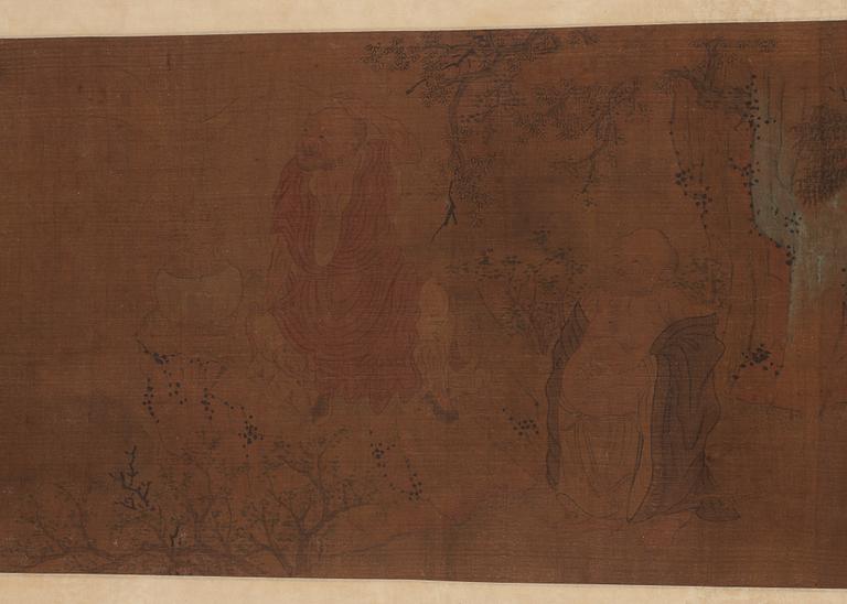 A fine handscroll of Lohans in a landscape, in the style of Li Gonglin (1049-1106), presumably 17th Century.