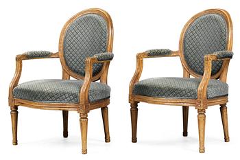 855. A pair of Gustavian armchairs by J. Malmsten.
