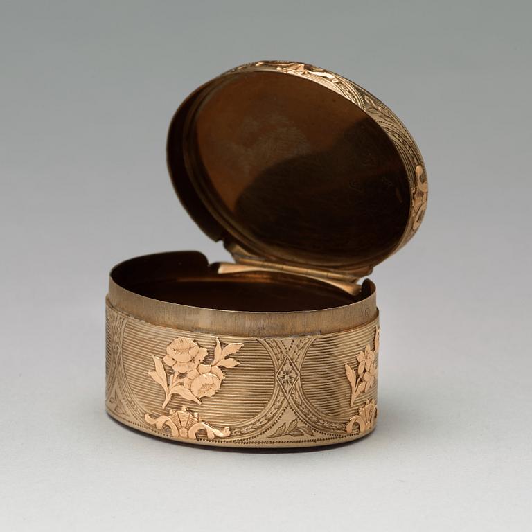 A French 18th century 18ct gold box, mark of Jean-Charles Dubos, Paris 1758.