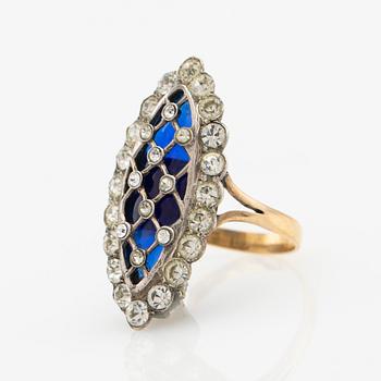 Ring, 18K gold with enamel and white stones, 1880.