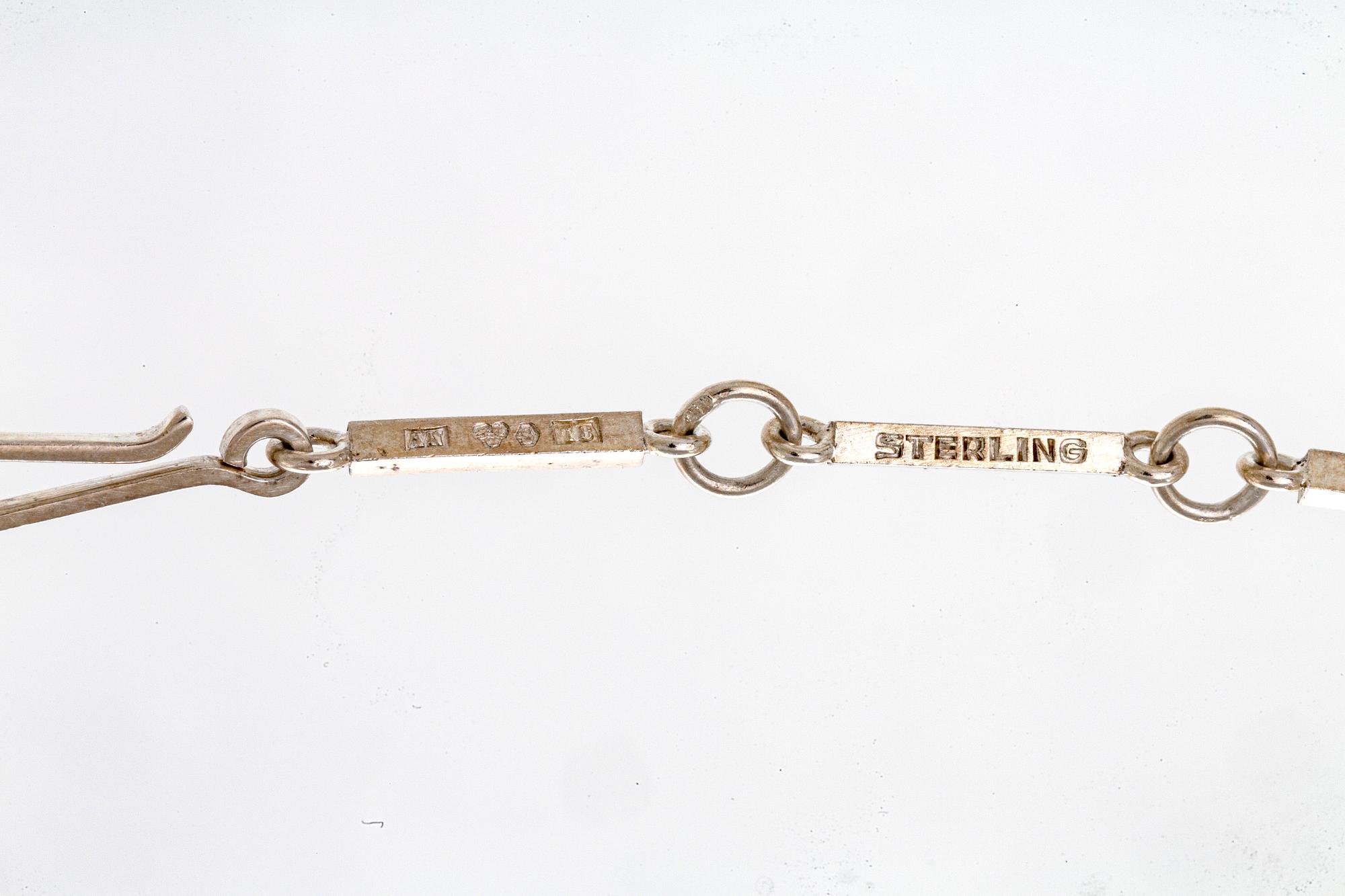 Wiwen Nilsson, pendant on chain, sterling silver, two rock crystal sapprox 15 x 15 mm each, Lund 1945.