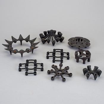 LJUSSTAKAR, 8 st, gjutjärn, design, Danmark, varav 3 st Jens Harald Qvistgaard, slutet av 1900-talet.