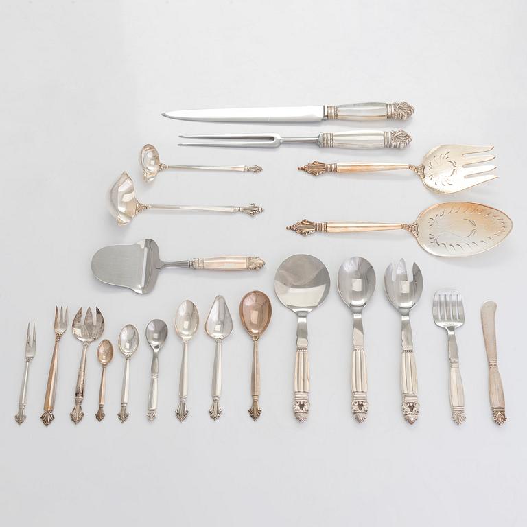 Johan Rodhe, bestickuppsättning, 48 delar, sterlingsilver, "Dronning/Acanthus", Georg Jensen, Danmark, efter 1945.