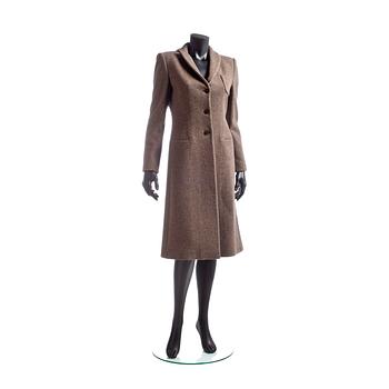 519. ARMANI COLLEZIONI, a beige/brown wool blend coat.
