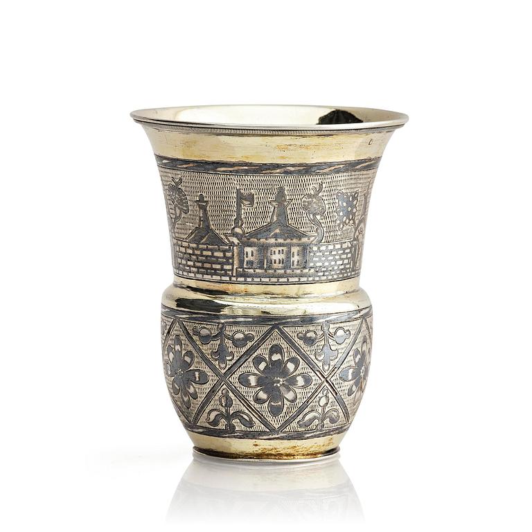 A Russian silver-gilt niello beaker, Moscow 1837. Unidentified maker. Assay master Nikolaj Bubrovin.