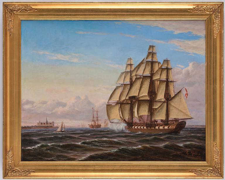 Thorvald Möller, Frigate under full sail at Kronborg Castle.