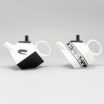 ROLF SINNEMARK, two "Cube" porcelain teapot for Rörstrand in the late 20th century.