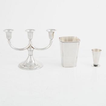 A silver candlestick, a beaker and a vase, including Gustaf Janson, CG Hallberg, Stockholm 1960.