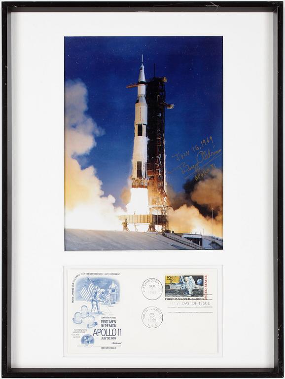 RYMDMEMORABILIA, 4 st, bland annat av Buzz Aldrin egenhändigt signerat fotografi,
