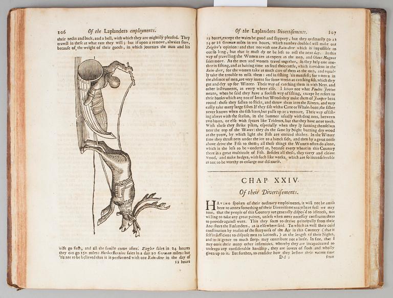 BOK, Johannes Schefferus, Beskrivning av Lappland tryckt Oxford 1674.