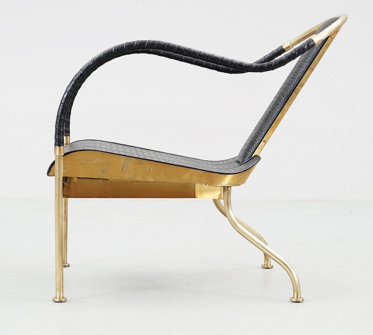 A Mats Theselius 'El Rey' brass and leather easy chair, Källemo AB, Värnamo, Sweden.