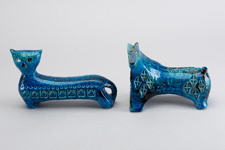 Three pottery Raymor Bitossi, Aldo Londi Rimini Blue figurines.