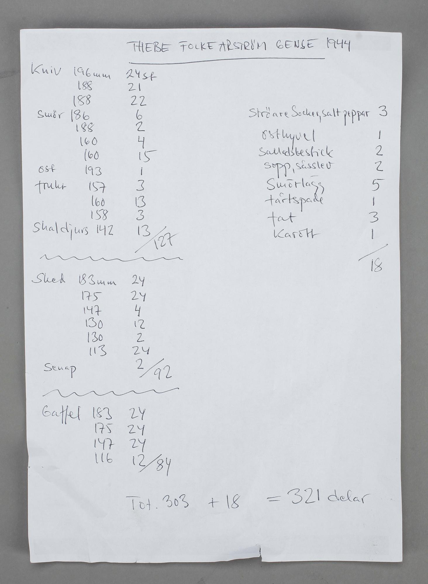 BESTICK, ca 322 delar, rostfritt stål, "Thebe", Folke Arström, Gense.