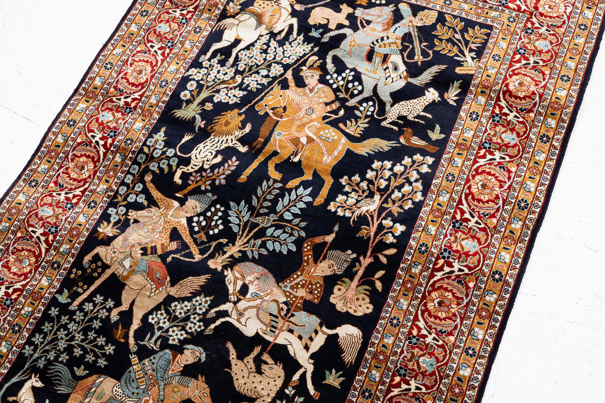 A Kashmir silk rug, c. 168 × 102 cm.