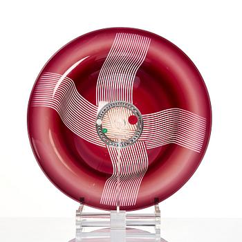 Klas-Göran Tinbäck, a burgundy coloured glass bowl, Sweden 1987, blown by Wilke Adolfsson.