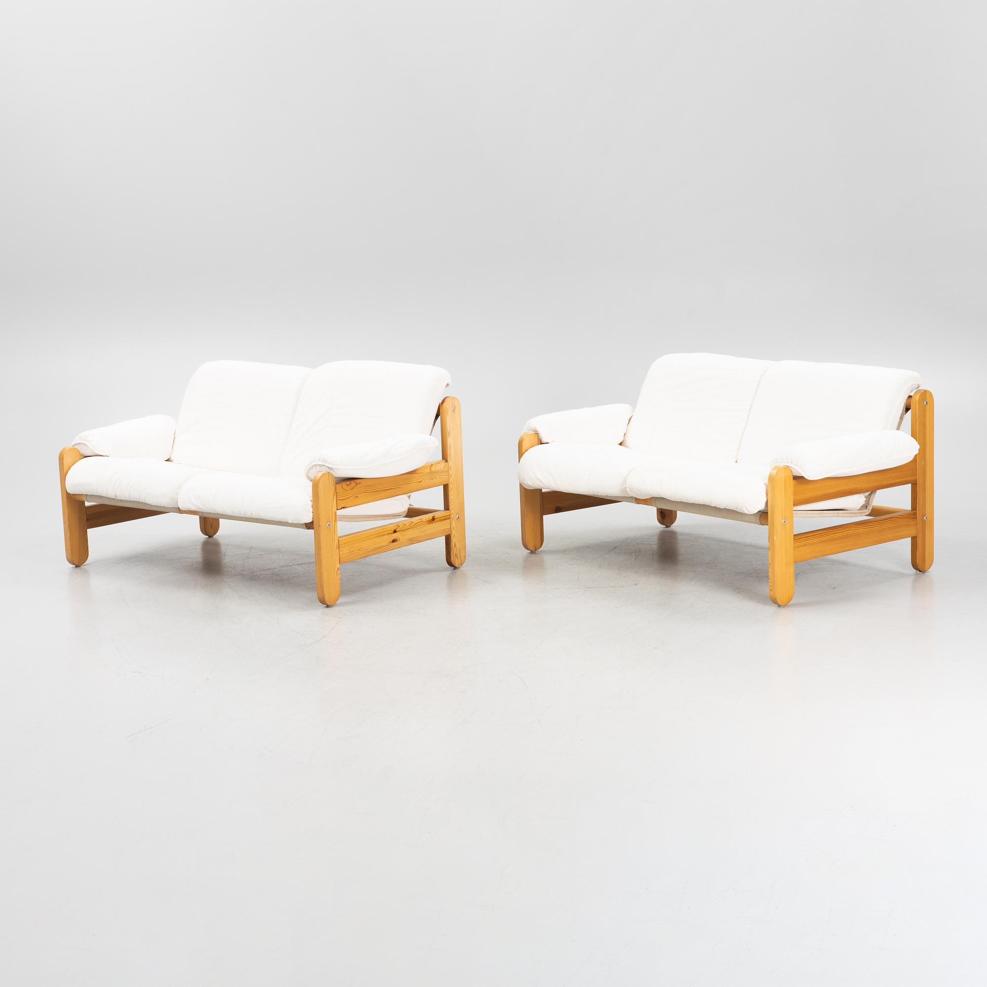 A pair of pinewood sofas from IKEA, second part of the 20th Century.