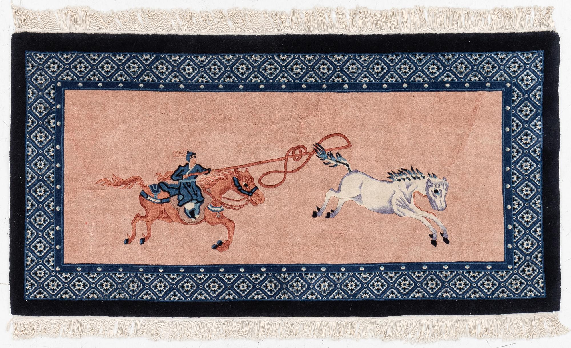 A pictorial chinese rug,  c. 153 x 78 cm.