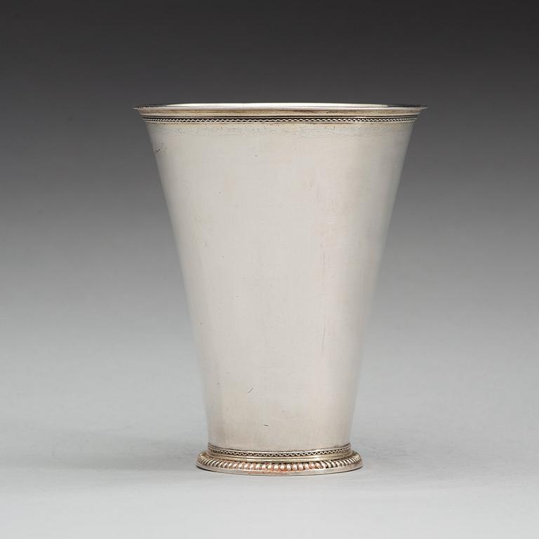 A Swedish 18th century parcel-gilt beaker, mark of Abraham Wirgman, Göteborg 1736.