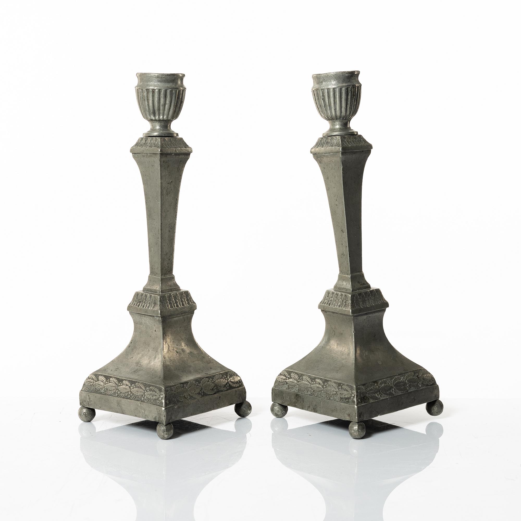 A pair of Swedish pewter candlesticks, marks of Nicklas Anström, Växjö (active 1817-1844).