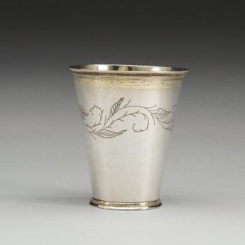 A Swedish early 18th century parcel-gilt beaker, marks of Herman Hermansson, Göteborg 1706.