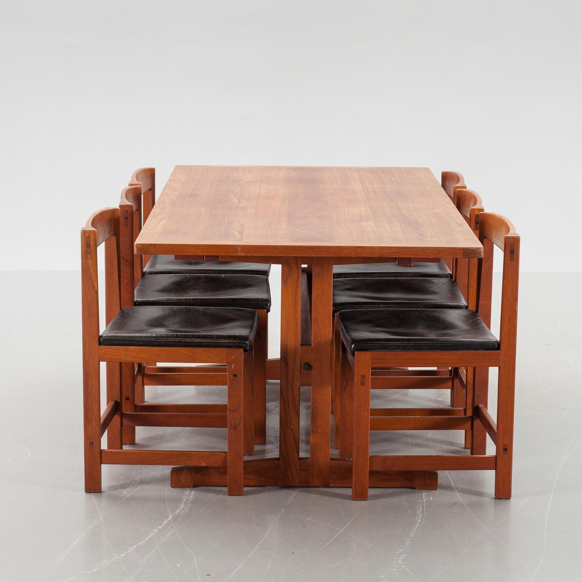 MATBORD samt 6 STOLAR, teak, troligen Skaraborgs Möbelindustri, Tibro. 1950/60-tal.