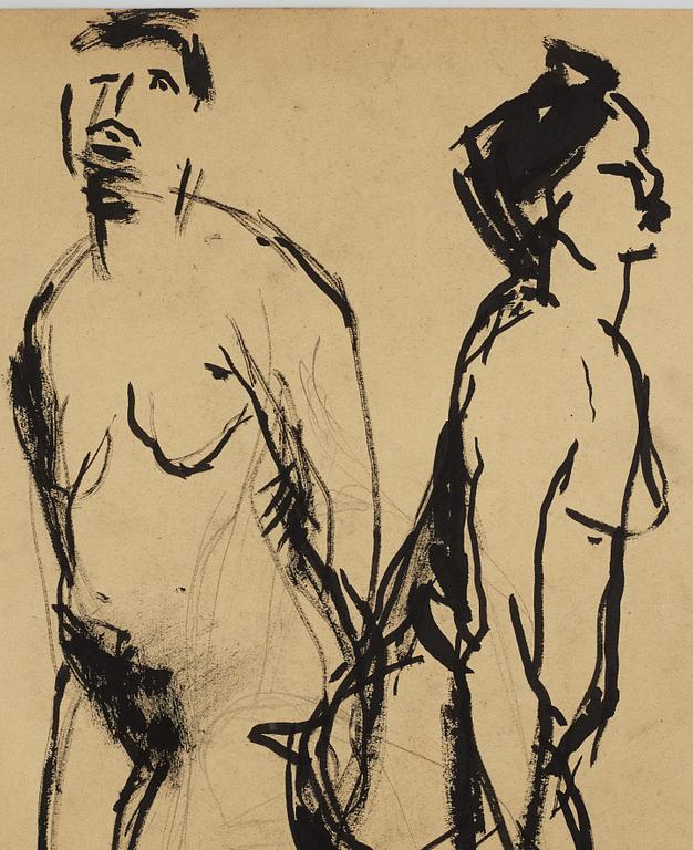 Bengt Lindström, tusch och kol på papper, stämpelsignerad, 1940-tal, intygad av Curt Aspelin a tergo.