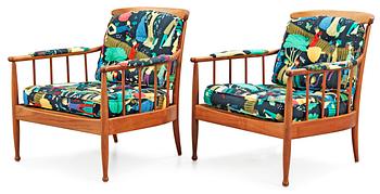 A pair of Kerstin Hörlin-Holmquist 'Skrindan' mahogany armchairs, OPE Möbler, Sweden.
